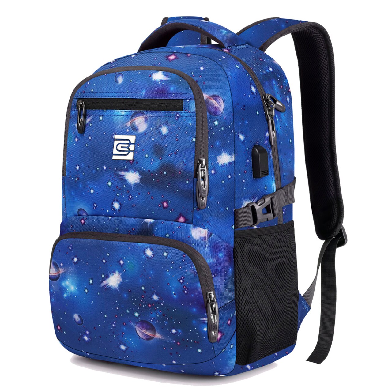 Galaxy Print Backpack with USB Charging Port for Teens & Students